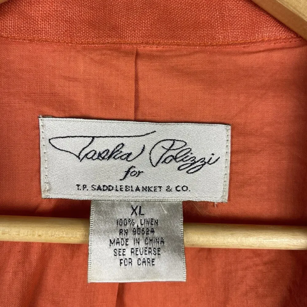 TASHA POLIZZI Blazer Jacket Women's XL Linen Orange Raw Hem 3/4 Sleeves Western - Picture 3 of 9